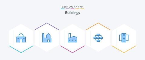 paquete de 25 iconos azules de edificios que incluye apartamentos. edificio. industria. ladrillos industria vector