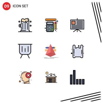 Pack of 9 Modern Filledline Flat Colors Signs and Symbols for Web Print Media such as sketch design business presentation graphic Editable Vector Design Elements