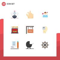 Group of 9 Flat Colors Signs and Symbols for computer laptop zoom install person Editable Vector Design Elements