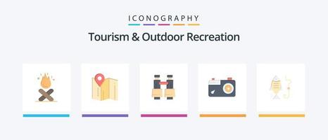 Tourism And Outdoor Recreation Flat 5 Icon Pack Including fish. photo. binoculars. picture. camera. Creative Icons Design vector