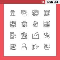 User Interface Pack of 16 Basic Outlines of investment target bag goal manufacturing Editable Vector Design Elements