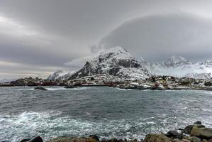 Winter time Tind in Reine, Lofoten Islands, Norway. photo