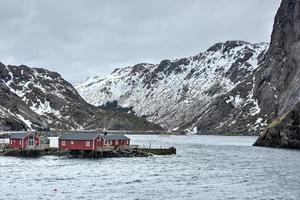 The small fishing town of Nusfjord, Lofoten Island, Norway in the winter. photo