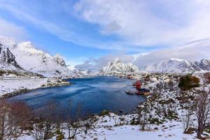 Mountain winter background in Reine, Lofoten Islands, Norway photo