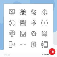 Group of 16 Outlines Signs and Symbols for night moon atom mobile dating Editable Vector Design Elements