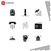 Stock Vector Icon Pack of 9 Line Signs and Symbols for fire phone beach device communication Editable Vector Design Elements