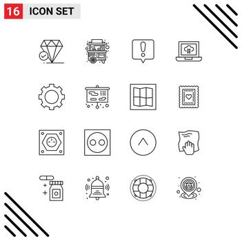 Editable Vector Line Pack of 16 Simple Outlines of technology gadget chat error devices laptop Editable Vector Design Elements