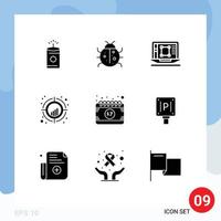 Set of 9 Vector Solid Glyphs on Grid for trend plot laptop crosshair increase Editable Vector Design Elements