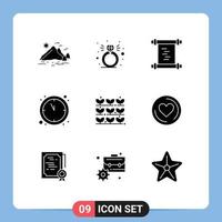 Set of 9 Modern UI Icons Symbols Signs for plant grower history agriculture countdown Editable Vector Design Elements