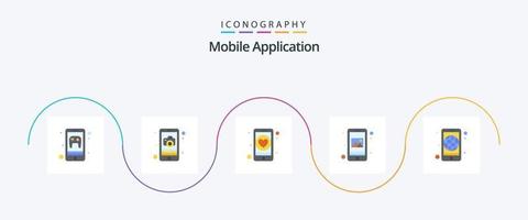 Mobile Application Flat 5 Icon Pack Including application. mobile. app. gallery. app vector