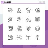 Universal Icon Symbols Group of 16 Modern Outlines of direction scanning cloud scan fingerprint Editable Vector Design Elements