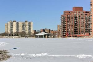 Coney Island Beach in Brooklyn, New York after a major snowstorm. photo