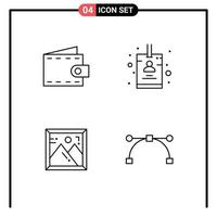 paquete de iconos de vector de stock de 4 signos y símbolos de línea para elementos de diseño de vector editables bezier de identificación de billetera de imagen de playa