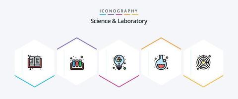 paquete de íconos de ciencia 25 de línea completa que incluye . espacio. modelo. satélite. tubo vector