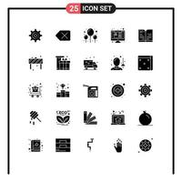 25 User Interface Solid Glyph Pack of modern Signs and Symbols of note book celebration back to school job application Editable Vector Design Elements