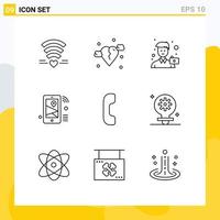 Mobile Interface Outline Set of 9 Pictograms of wifi location camera iot portrait Editable Vector Design Elements