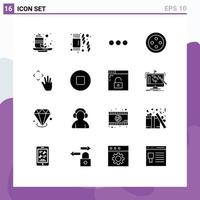 Modern Set of 16 Solid Glyphs and symbols such as multimedia up chating hand cursor stud Editable Vector Design Elements