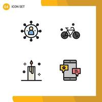 4 Universal Filledline Flat Colors Set for Web and Mobile Applications business candle person bike decoration Editable Vector Design Elements