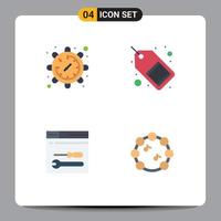 Flat Icon Pack of 4 Universal Symbols of gear development watch marketing tools Editable Vector Design Elements