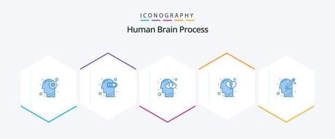 proceso del cerebro humano 25 paquete de iconos azules que incluye la cabeza. emociones mental. mente. humano vector