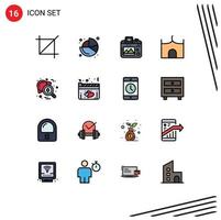 Mobile Interface Flat Color Filled Line Set of 16 Pictograms of checkup fortress camera castle tower castle Editable Creative Vector Design Elements