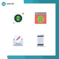 Mobile Interface Flat Icon Set of 4 Pictograms of ireland edit clover lock envelope Editable Vector Design Elements