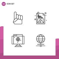 Set of 4 Modern UI Icons Symbols Signs for foam hand network american picture globe Editable Vector Design Elements