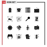 16 User Interface Solid Glyph Pack of modern Signs and Symbols of file technology sketch radio devices Editable Vector Design Elements