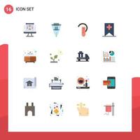 Modern Set of 16 Flat Colors Pictograph of bathroom plus funnel tag headphone Editable Pack of Creative Vector Design Elements