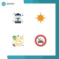 Group of 4 Modern Flat Icons Set for battery money energy day cash Editable Vector Design Elements