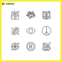 Outline Pack of 9 Universal Symbols of eye messages crack love warning Editable Vector Design Elements