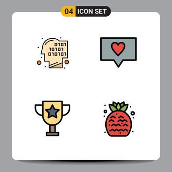 Set of 4 Commercial Filledline Flat Colors pack for binary trophy recognition message food Editable Vector Design Elements