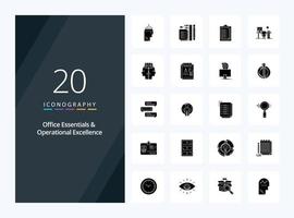 20 Office Essentials And Operational Exellence Solid Glyph icon for presentation vector