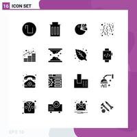 Group of 16 Solid Glyphs Signs and Symbols for gains analytics chart party celebrate Editable Vector Design Elements