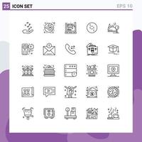 conjunto moderno de pictogramas de 25 líneas de elementos de diseño de vectores editables de computadora de moneda criptográfica plato criptográfico ybcoin