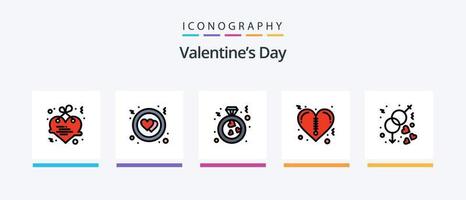 la línea del día de san valentín llenó el paquete de 5 iconos, incluida la carta. colgante. familia. amar. círculo. diseño de iconos creativos vector