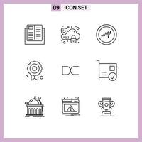 Set of 9 Commercial Outlines pack for card crypto heart coin quality Editable Vector Design Elements