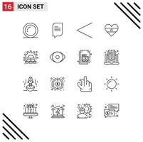 paquete de iconos de vector de stock de 16 signos y símbolos de línea para el trabajo de marketing elementos de diseño de vector editables de corazón de gestión izquierda