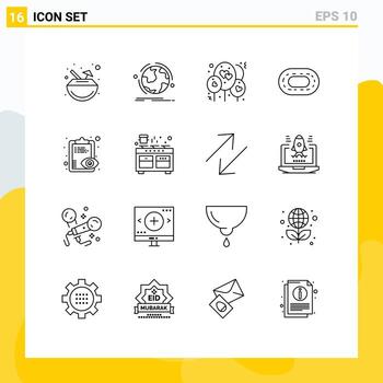 Set of 16 Vector Outlines on Grid for view eye network treadmill stadium Editable Vector Design Elements