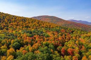 Aerial view of fall foliage along the Catskill Mountains in upstate New York along Five State Lookout. photo
