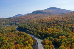 Aerial view of fall foliage along the Catskill Mountains in upstate New York along Five State Lookout. photo
