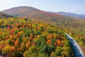 Aerial view of fall foliage along the Catskill Mountains in upstate New York along Five State Lookout. photo