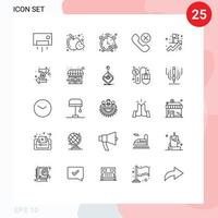 conjunto de líneas de interfaz móvil de 25 pictogramas de eliminar elementos de diseño de vectores editables de reloj de contacto de salud móvil