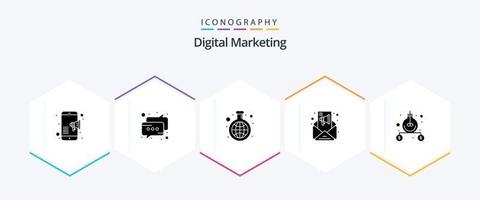 paquete de iconos de 25 glifos de marketing digital que incluye idea. vocero. experimento. correo de propaganda. campañas vector