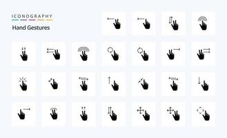 25 Hand Gestures Solid Glyph icon pack vector