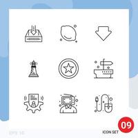 Group of 9 Modern Outlines Set for ocean light lemon house downlod Editable Vector Design Elements