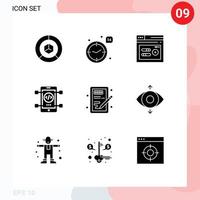 Group of 9 Solid Glyphs Signs and Symbols for creative development heart coding web Editable Vector Design Elements