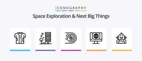 exploración espacial y el próximo paquete de iconos de la línea 5 de grandes cosas que incluye biochip. hoja. tela. digital. artificial. diseño de iconos creativos vector