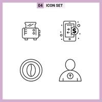 Modern Set of 4 Filledline Flat Colors Pictograph of toast drink business internet grain Editable Vector Design Elements