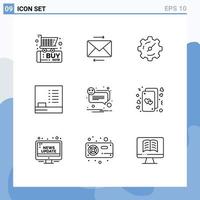 Universal Icon Symbols Group of 9 Modern Outlines of heart smile setting notification alert Editable Vector Design Elements